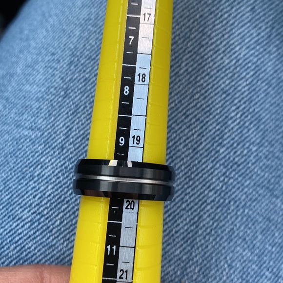 Black Tungsten Carbide 8 mm Flat Wedding Band Ring - Picture 11 of 16